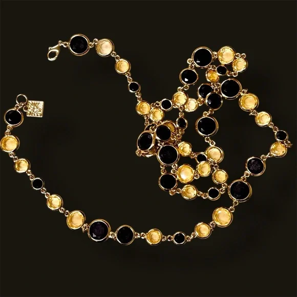 Anne Klein - Vintage 90’s Bezeled Gold Tone “Flapper Necklace” - Picture 2 of 6